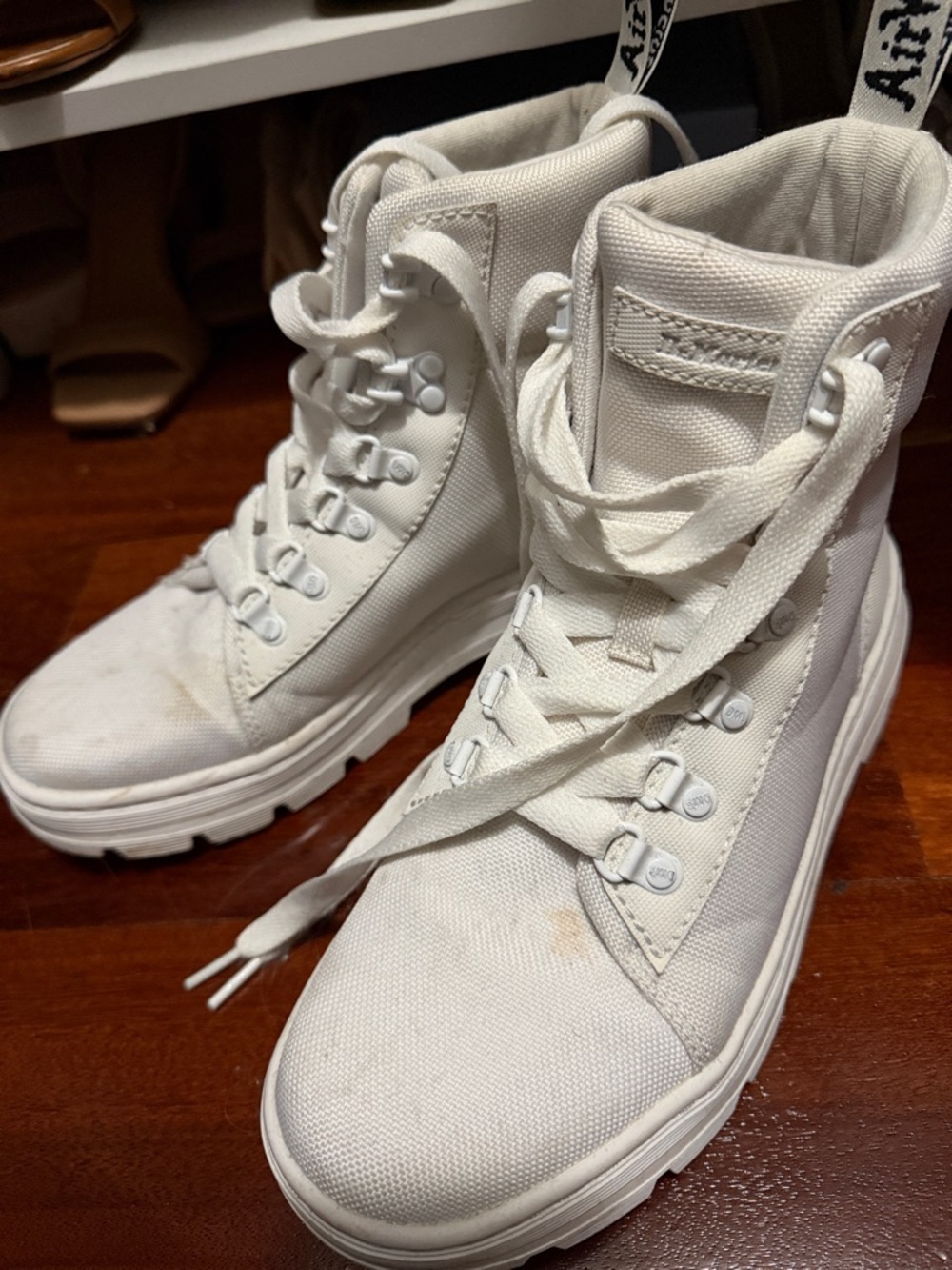 Dr. Martens White Canvas High-Top Lace-Up Boots